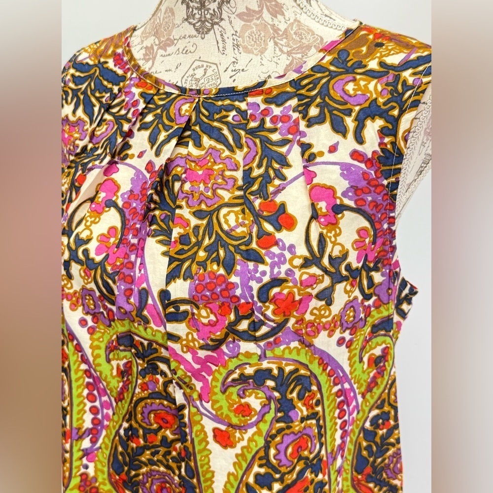 Talbots navy and pink paisley print sleeveless top size 14P - Picture 3 of 12